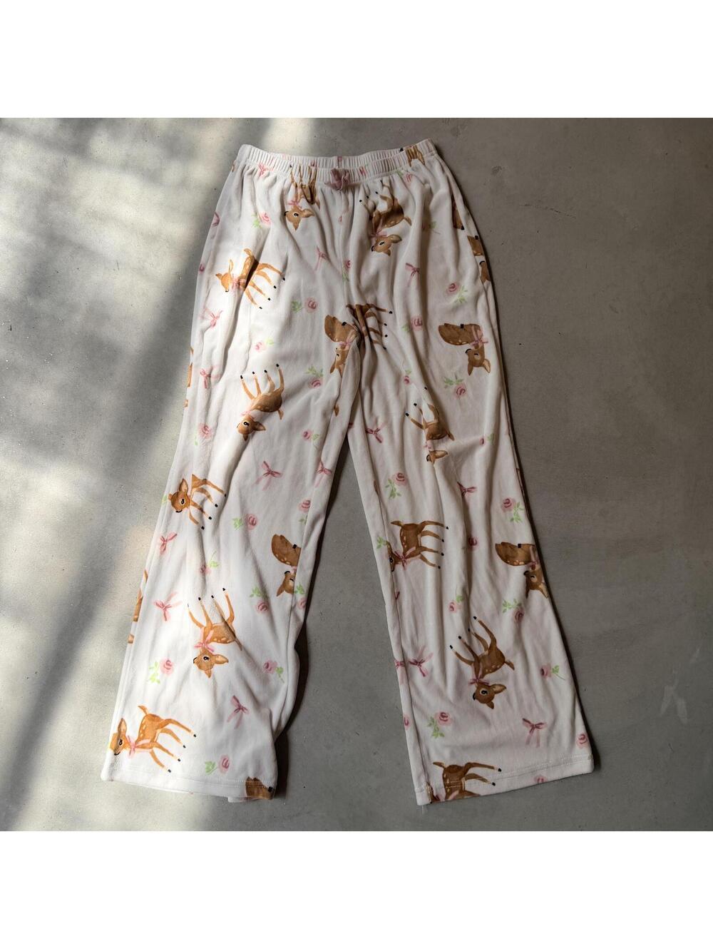 Cute Fleece Deer Pajama Pants | Size Small